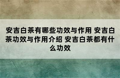 安吉白茶有哪些功效与作用 安吉白茶功效与作用介绍 安吉白茶都有什么功效